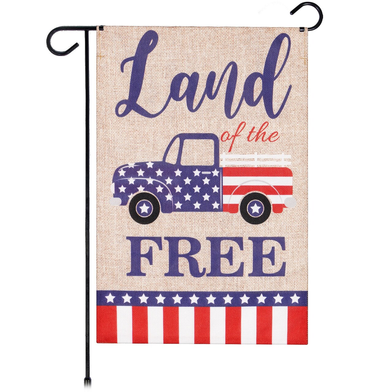 G128 Garden Flag Land of the Free American Truck | 12x18 Inch | Printed Burlap Polyester - Patriotic Decoration
